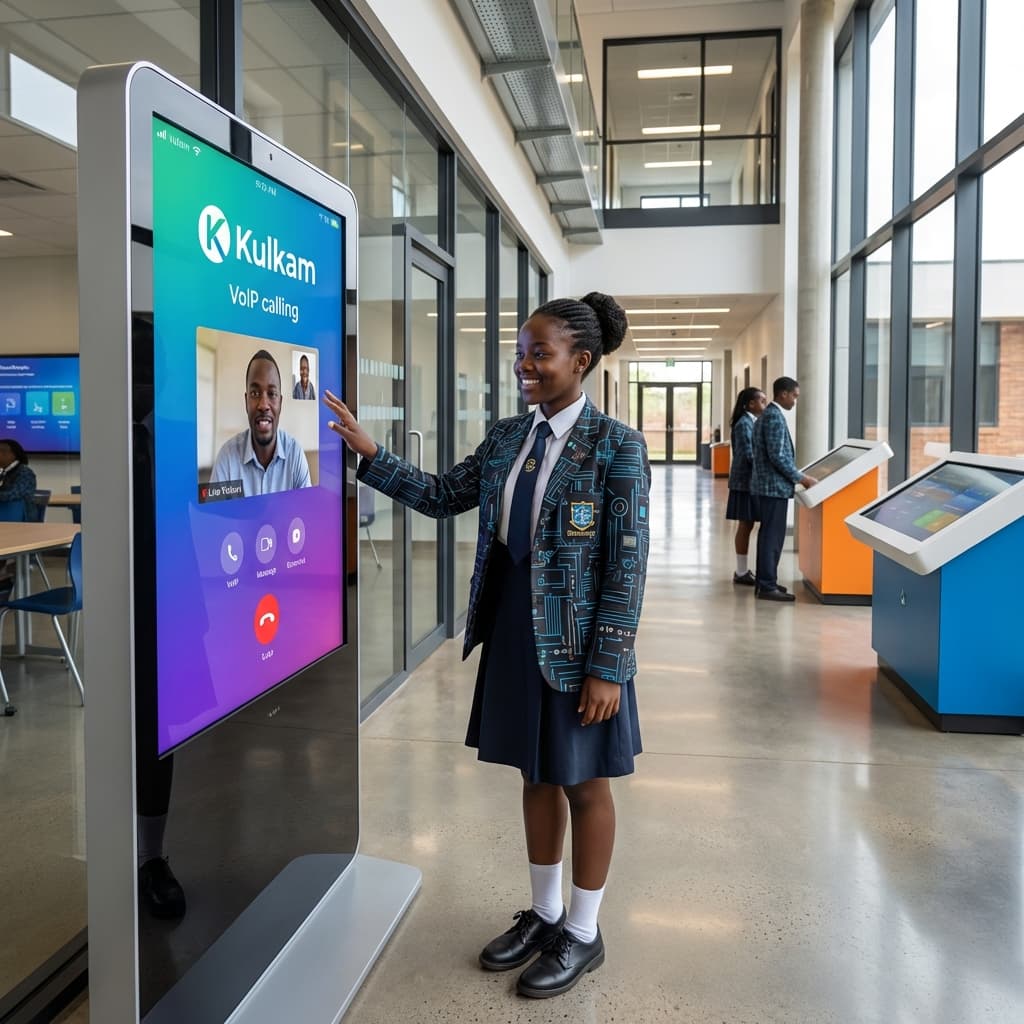 Student using Kulkam VoIP Kiosk
